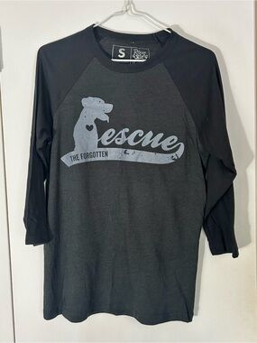Rescue The Forgotten Black & Gray Raglan Baseball Tee Women’s Small, Dog Rescue